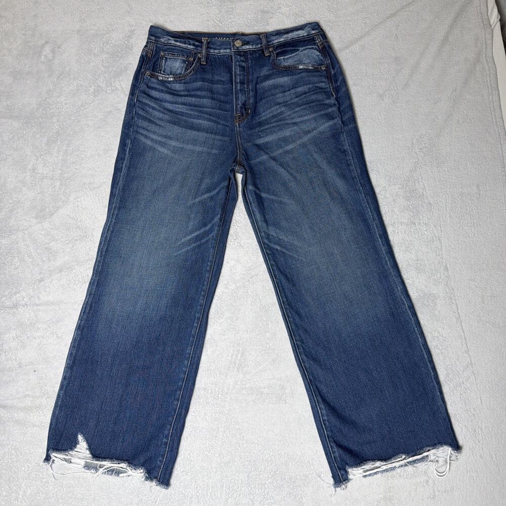 American Eagle Distressed Wide Leg Crop - Size 10 Long - Button Fly/Raw Hem